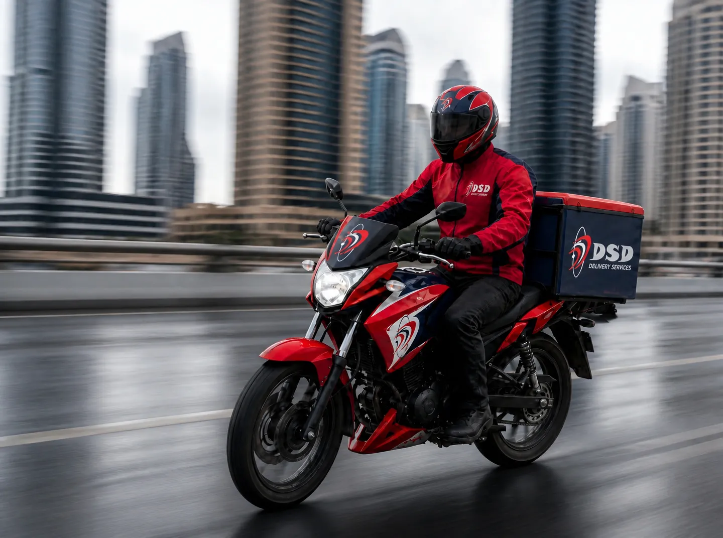 DSDXPRESS express rider speeding through the city